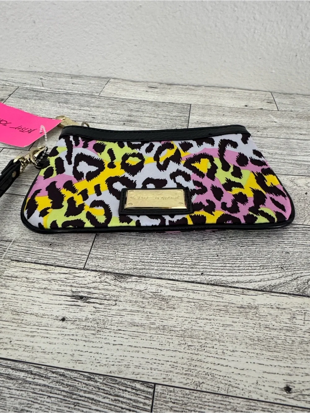 Betsey Johnson Neon Pastel Leopard Print Wristlet NWT